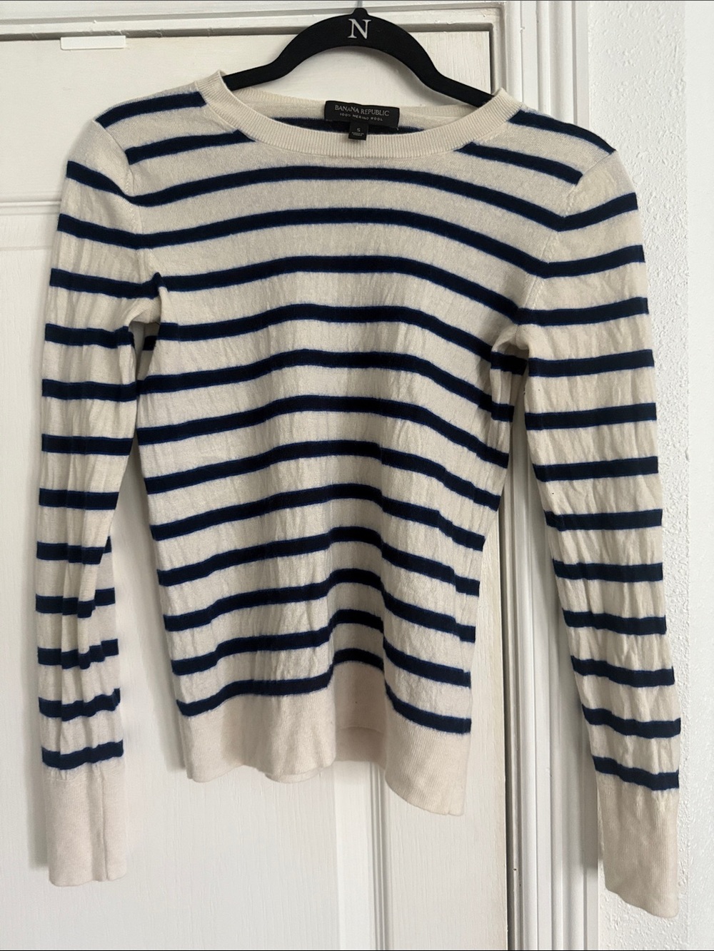 Banana Republic Cream & Navy Striped Crewneck Sweater